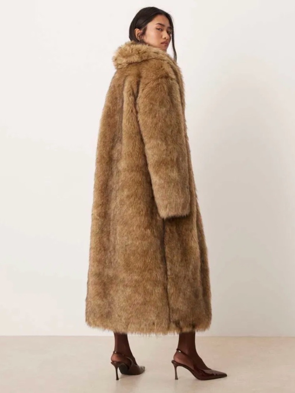 Brown Full Length Faux-Fur Coat - Picture 5 of 5